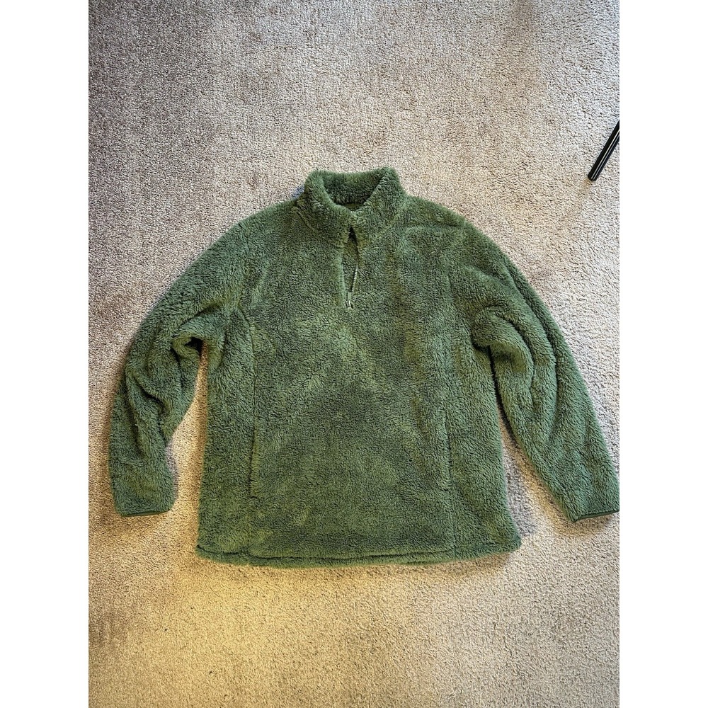 Green Fleece Quarter Zip Pullover Sweater XL , Kangaroo Pocket  - Free Shipping